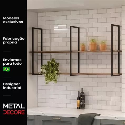 Kit Suportes Estilo Industrial Duplo Prateleira Suspensa