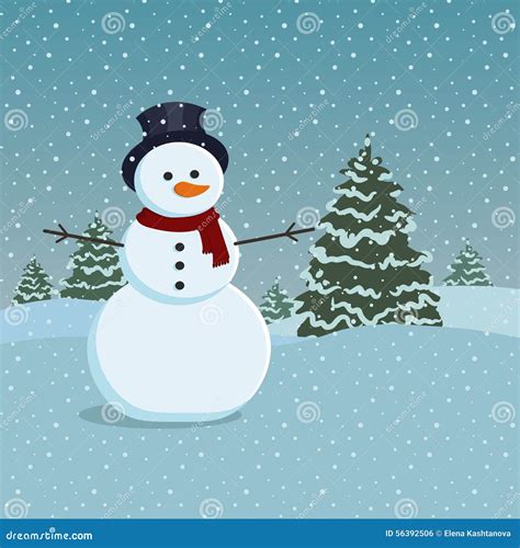 Snowman And Trees Stock Vector Illustration Of Spruce 56392506