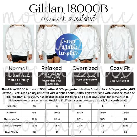 Gildan Size Chart 18000b Youth Editable Gildan 18000 Sizes G180b