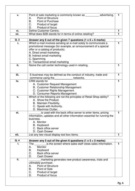 Cbse Class 12 Retail Sample Paper Indcareer Schools