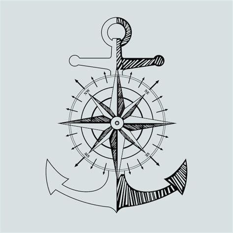 Premium Vector | Compass and anchor tattoo design