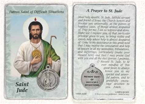 St Jude Prayer Card With Medal Divine Mercy T Shop