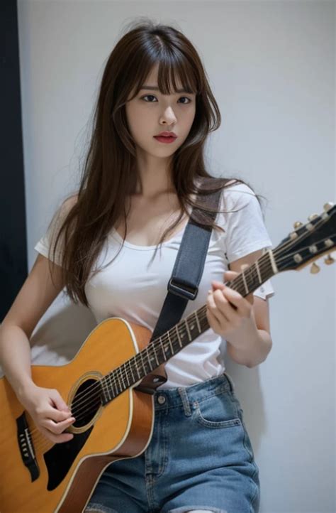 Cute Girl Playing Guitar Realistic 4k Seaart Ai