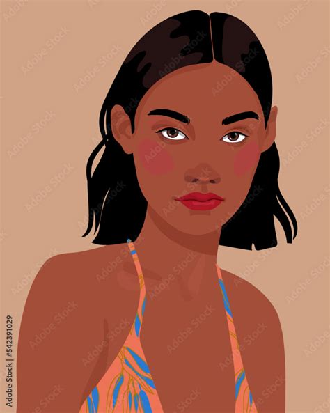 Vecteur Stock Mulatto Black African Girl Self Confident Young Woman With Brown Skin In In A