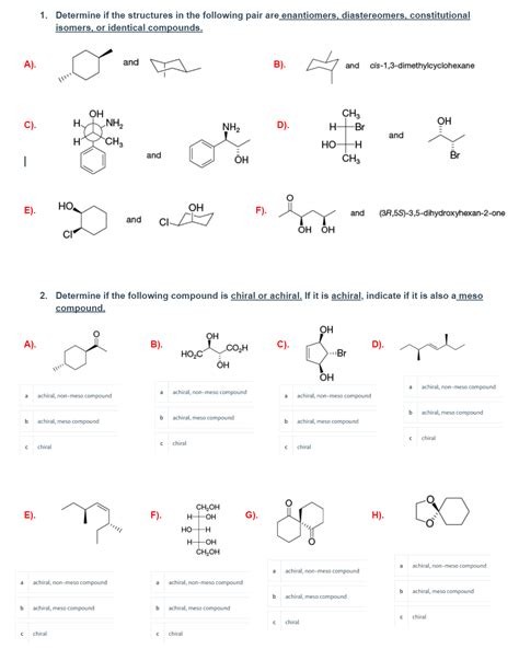 Solved 1 Determine If The Structures In The Following Pair Are