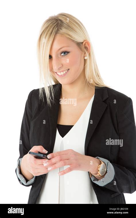 Blonde Woman With Smartphone Stock Photo Alamy