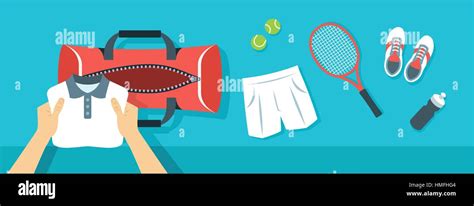 Fitness Flat Vector Background Man Puts Tennis Stuff For Training Into