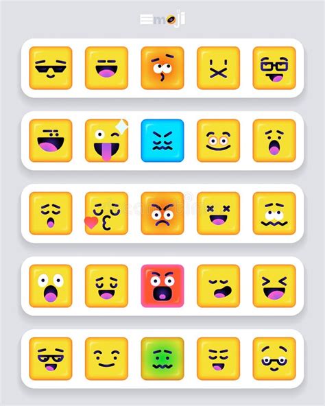 Quadratische Emoticons Gelbe Emoji Steht Vor Emoticon Lächeln Digitalen