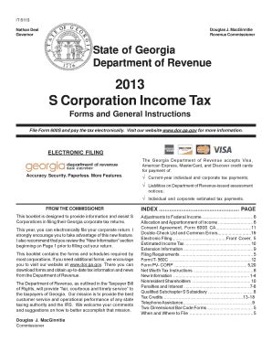 Fillable Online Etax Dor Ga 2013 S Corporation Income Tax Georgia