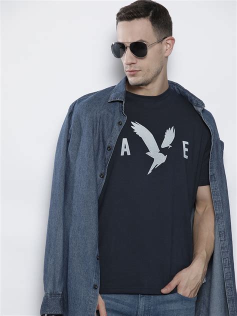 Buy American Eagle Outfitters Men Navy Blue And White Brand Logo Standard