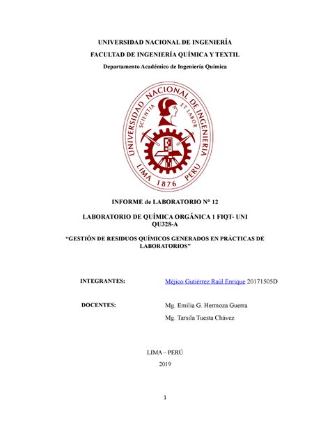 Lab Organica Gestion Universidad Nacional De Ingenier A Facultad