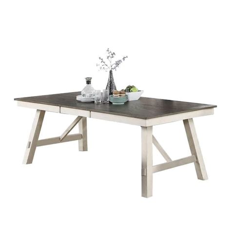 Benjara In Gray And White Rubberwood Top Double Pedestal Dining