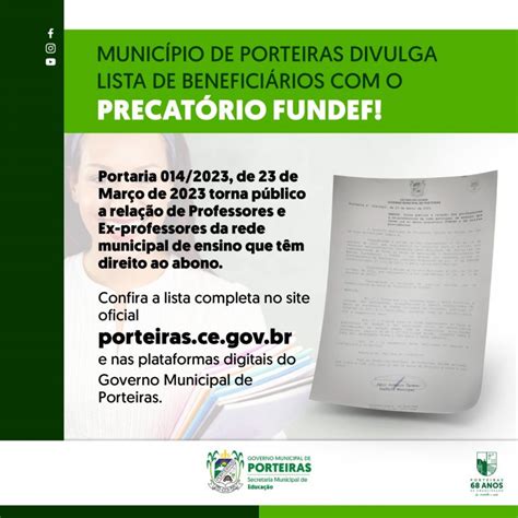 MunicÍpio De Porteiras Divulga Lista De BeneficiÁrios Com O PrecatÓrio