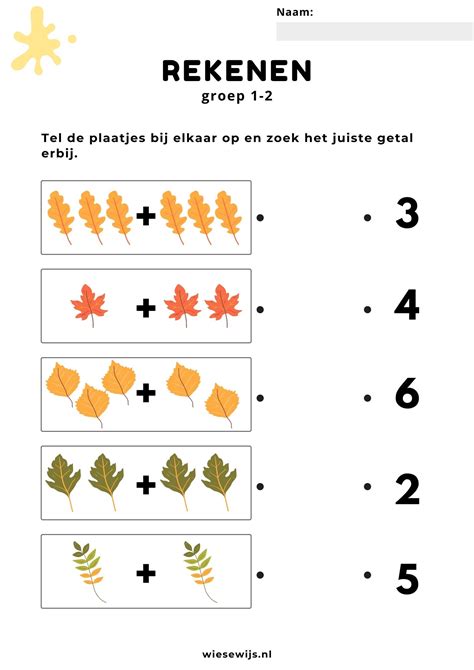 Werkblad Rekenen Groep Plaatjes Optellen Thema Herfst Wiesewijs