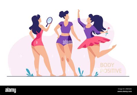 Happy Girls Admiring Their Bodies Flat Vector Illustration Stock Vector Image And Art Alamy