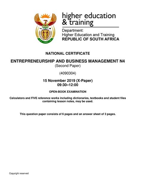 N450 Entrepreneurship AND Business Management N4 P2 QP NOV 2019 Ed