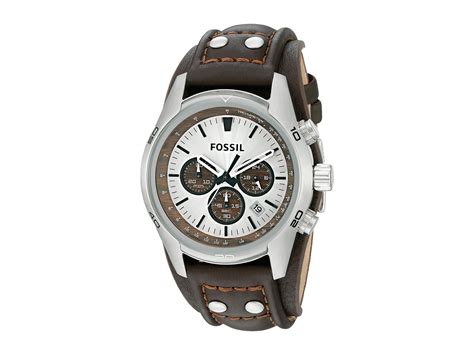 Fossil Ch Cuff Chronograph Leather Watch Brown Leather Band Tan