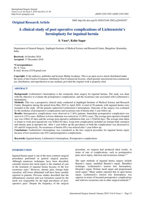 (PDF) A clinical study of post operative complications of Lichtenstein ...