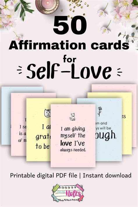 50 Printable Self Love Affirmations Vision Board Diy Cards Positive