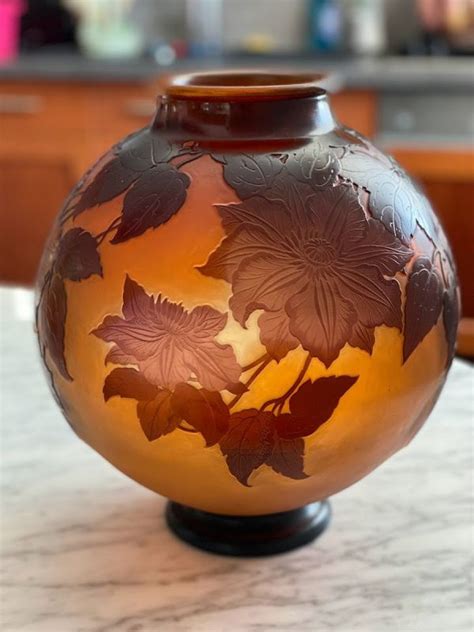 Emile Gallé Vase Boule Art Nouveau Aux Clématites Ref 95636