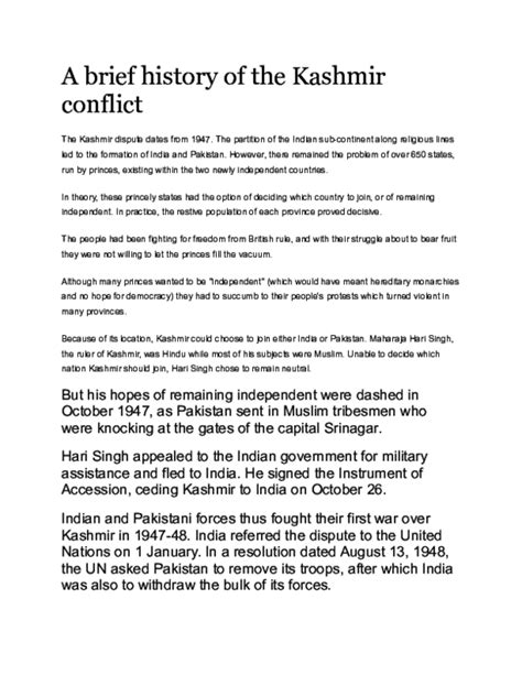 Doc A Brief History Of The Kashmir Conflict