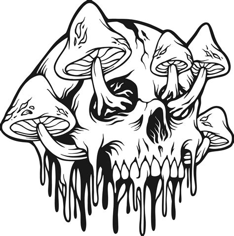 Creepy Melting Psychedelic Mushrooms Skull Head Silhouette