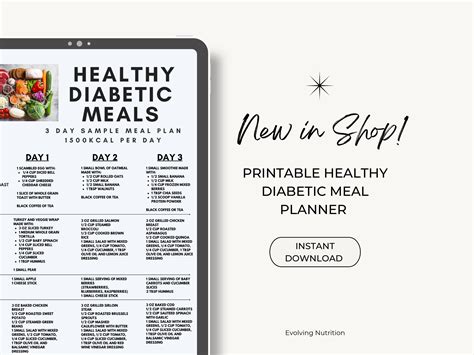 Printable Diabetic Meal Plan For Healthy Diabetic Meals With Instant Download For Quick Healthy