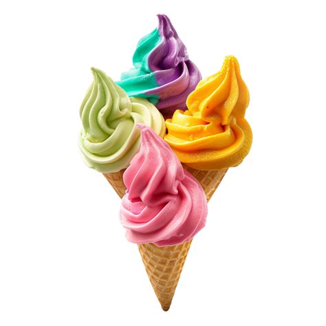 Four Flavors Of Soft Serve Ice Cream Cones On White Background 47831759 Png