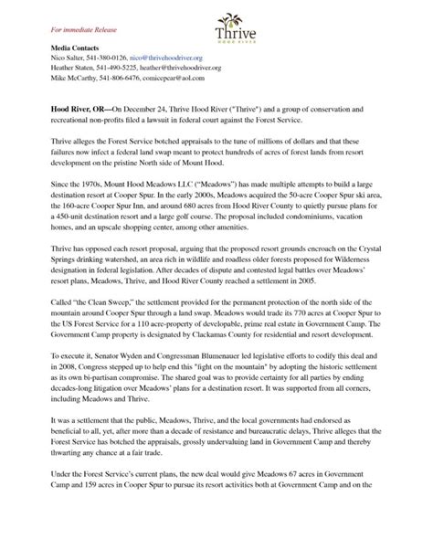 Press Release On The Mt Hood Land Trade Thrive Hood River