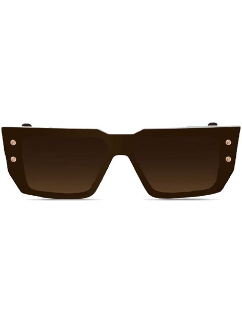 Balmain Eyewear Bvi Logo Plaque Square Frame Sunglasses Brown Farfetch Uk