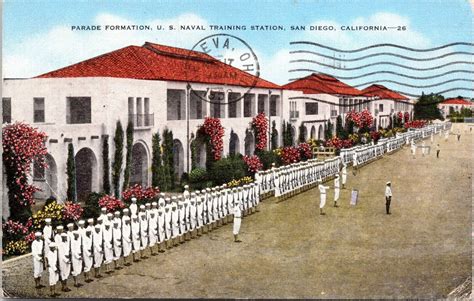 Parade Formation Us Naval Training Station San Diego California 1952 Postcard Ebay