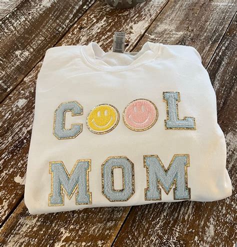 Cool Mom Smiley Face Custom Sweatshirt With Chenille Varsity Patches