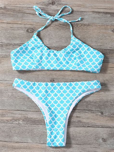 Womens Bikini Set Halter Padded Push Up Bra Bandage Swimsuit Fish Scale