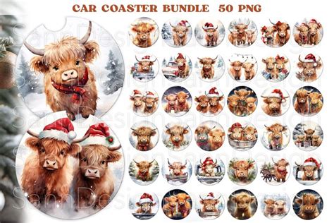 Christmas Car Coaster Png Christmas Highland Cow Coasters