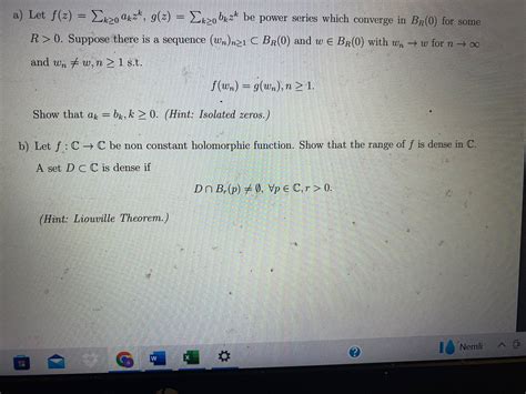 Solved A Let F Z ∑k≥0akzk G Z ∑k≥0bkzk Be Power Series