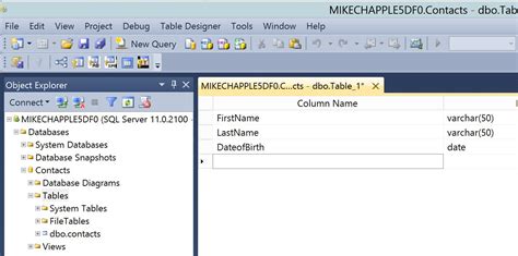 Creating A Table With Sql Server