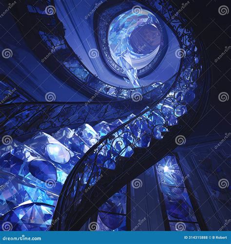 Ethereal Blue Crystal Staircase Elegant And Mystical Aesthetic Stock