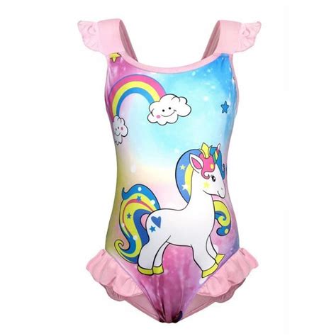 Maillot De Bain Une Pi Ce Fille Amzbarley Arc En Ciel Licorne