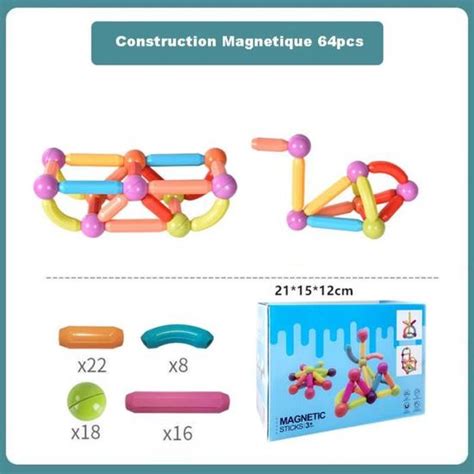 64 Pièces Bloc Construction Magnetique Enfant Créer l imagination