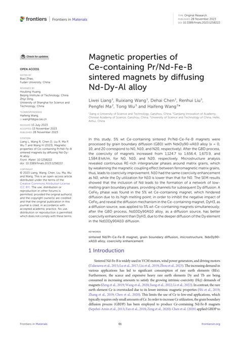 Pdf Magnetic Properties Of Ce Containing Pr Nd Fe B Sintered Magnets