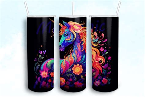 Glowing Neon Floral Unicorn Tumbler Graphic By Mastenic Creative