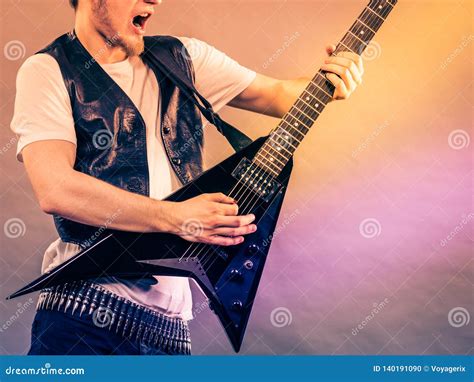 Man Playing Rock On Electric Guitar Stock Photo Image Of Band Male