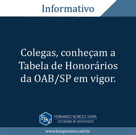 Tabela de Honorários OAB SP Fernando Borges Vieira