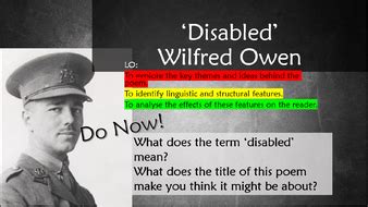 Poem Analysis- 'Disabled' by Wilfred Owen | Teaching Resources