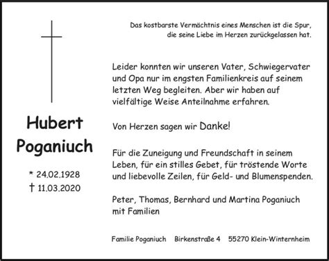 Traueranzeigen Von Hubert Poganiuch Vrm Trauer De