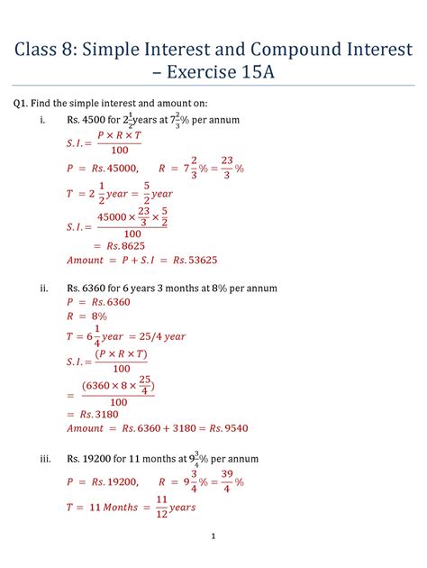 Class 8 Simple Interest And Compound Interest Exercise 15a Icse Isc Mathematics Portal