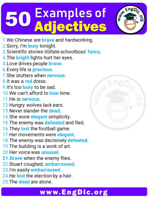 50 Examples Of Adjectives In Sentences Engdic