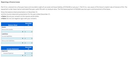 Solved Reporting A Finance Lease Equipment Under Lease Had Chegg