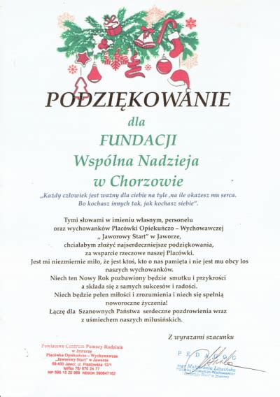 Podzi Kowania Fundacja Wsp Lna Nadzieja