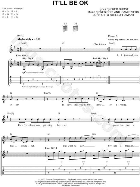 Limp Bizkit Itll Be Ok Guitar Tab In E Minor Download And Print